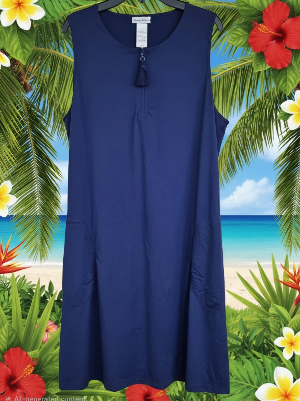 Tommy Bahama Sleeveless Royal Blue Tassel Zip Tunic